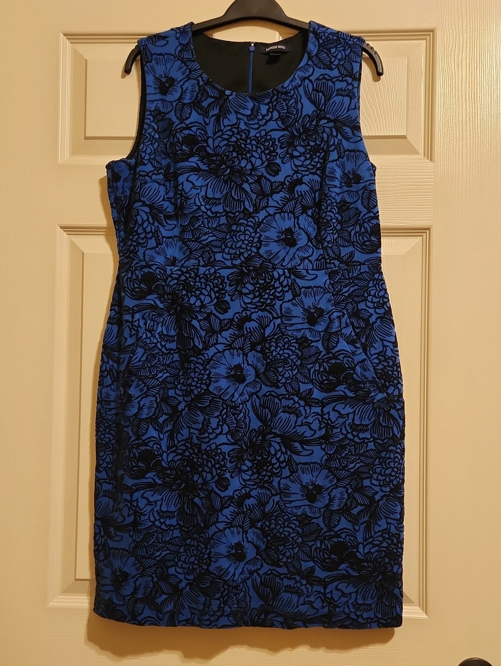 Lands' End Blue and Black Floral Dress, 14